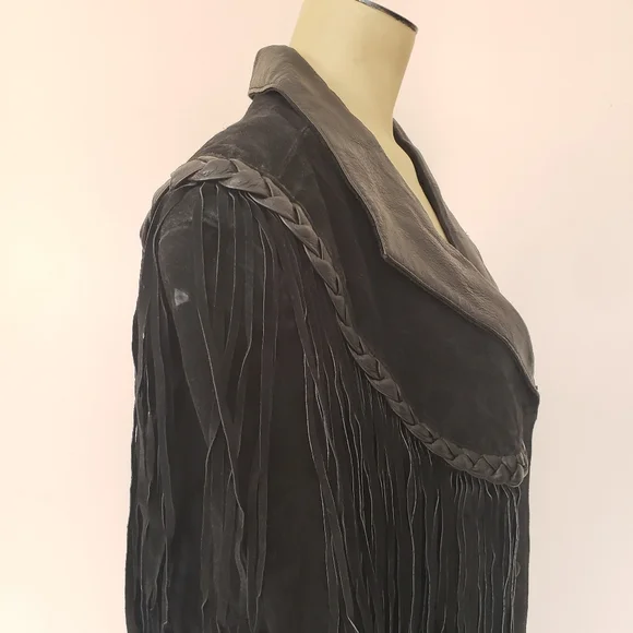 Black Suede and Leather Fringe Jacket - Picture 12 of 13